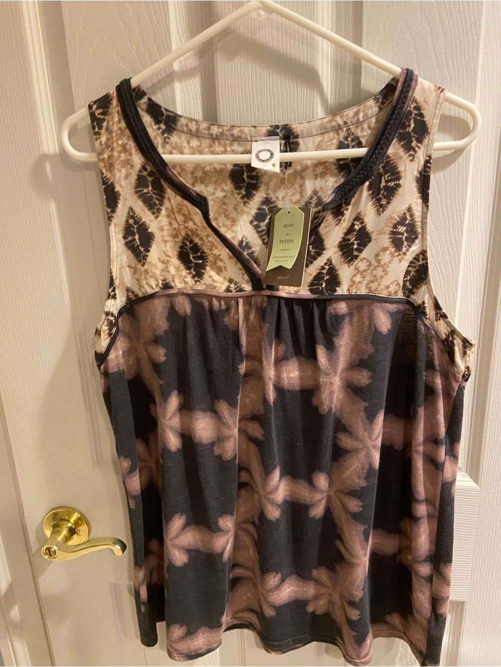Akemi & Kim by Anthropologie Sleeveless Printed Tank Top in Black, Taupe new L